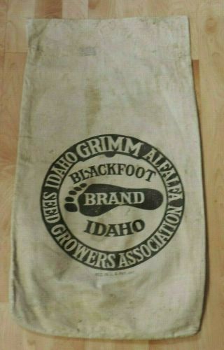 Rare Vintage Idaho Grimm Alfalfa Seed Growers Assoc Blackfoot Brand Bag Sack