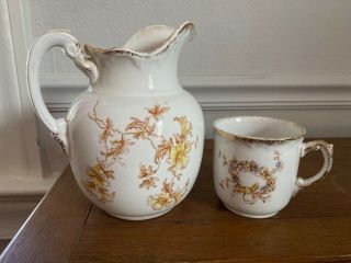 Antique Maddock’s Lamberton Royal Porcelain Floral Pitcher & Cup