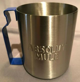 Absolut Vodka Moscow Mule Stainless Steel Bottle Shaped Blue Handle Set Of 4