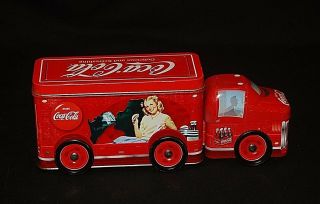 Vintage Style Advertising Coca Cola Coke Red Delivery Truck Tin W Removable Lids