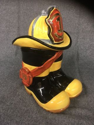 Fire Fighter Fireman Cookie Jar Black Boots Hat