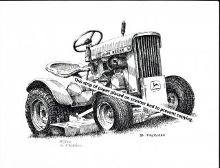 John Deere Model 110 Garden Tractor / Mower Pen & Ink Print