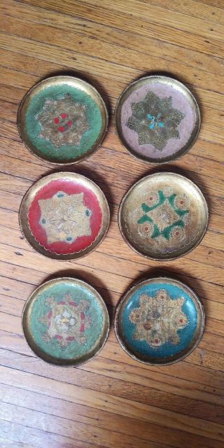 Vintage,  Made In Italy,  Florentine Coasters,  Set Of 6