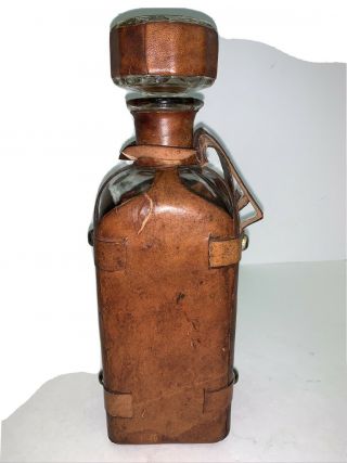 Vintage Leather Covered Liquor Decanter Bottle Made In Spain 10 - 1/2 " Tall