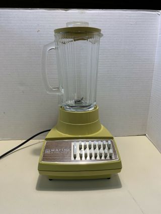 Vtg Waring Push Button Solid State Glass Blender Glass Yellow 40oz 5 Cups