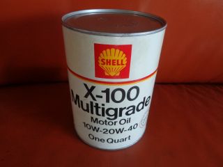 Shell X - 100 Multigrade 10w - 20w - 40 Motor Oil Quart Cardboard Can Vintage