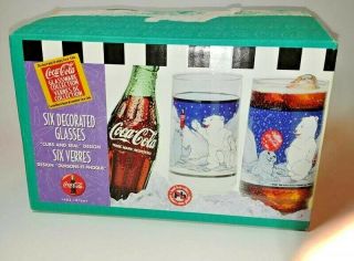 1997 Coca Cola Polar Bear Glass Set Of 6 In Opened Box
