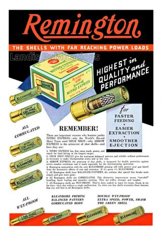 1938 Remington Kleanbore Shotgun Shell Vintage Advertising Poster