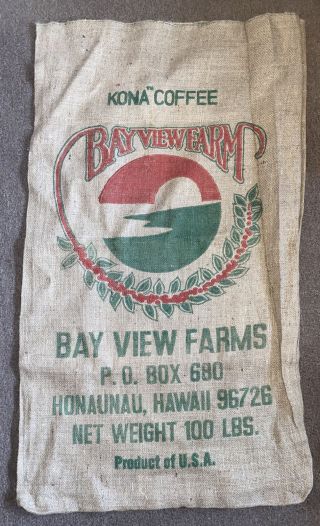 Big Island Hawaii Bay View Farms Kona Coffee 100 Pound Burlap Bag