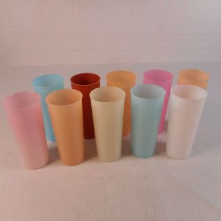 Set 10 Vintage Tupperware Pastel Colors 16 Oz Tall Drinking Tumblers Cups 107