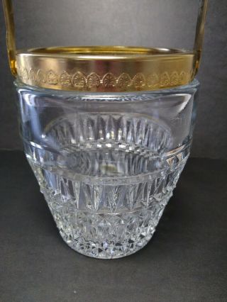 Vintage Cut Glass Ice Bucket With Brass Handle Bar Ware Heavy Not Marked 5 
