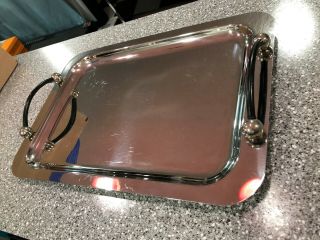 Marquis By Waterford Stainless Steel Serving Tray W/black Leather Handles