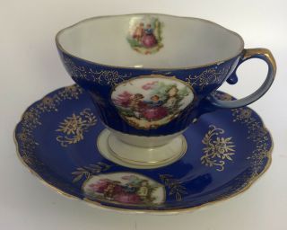 Vintage Royal Sealy China Japan Bone China Tea Cup And Saucer Toile - Royal Blue