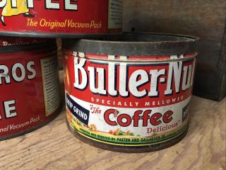 Vintage Hills Brothers Bros Butternut Butter Nut Tin Coffee Can Kitchen Decor 3