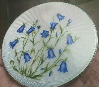 Sterling Silver & Enamel Bluebell Compact H/m 1948 Henry Clifford Davies