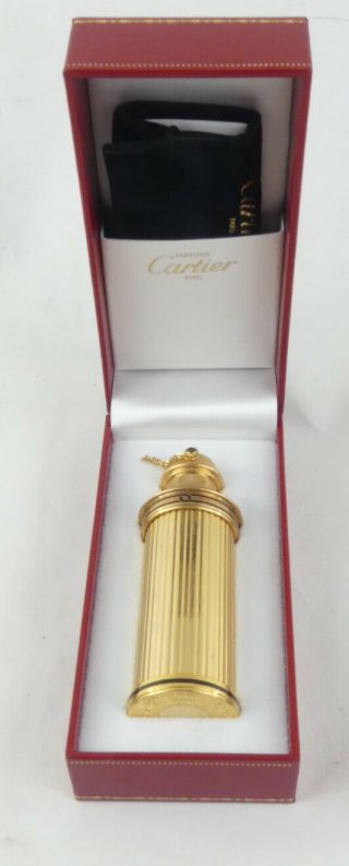 Cartier Collectable Vintage Refillable Perfume Bottle.  18k Gold Plated Boxed 3