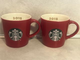 Starbucks 2015 Holiday Expresso Demitasse Mug 3 Oz Small Red Cups - Set Of 2