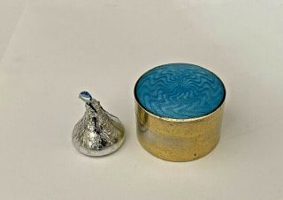 Wm.  Kerr Co.  Sterling Silver With Gold Wash Pill Box Blue Guilloche Enamel