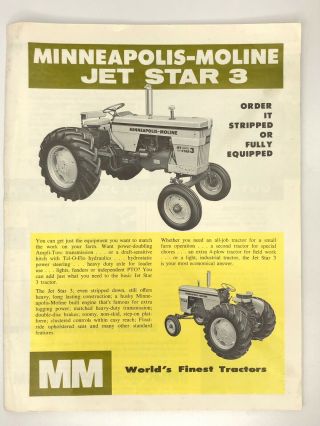Minneapolis - Moline Folded Brochure 1964 Jet Star 3 Tractor