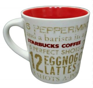 Starbucks 12 Days Of Christmas Red White & Gold Coffee Cup Mug 2008 -