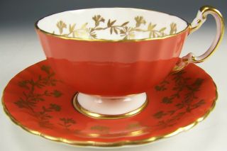 Aynsley Orange Gold Flower Tea Cup & Saucer Teacup