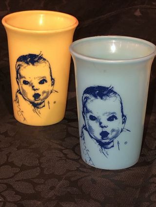 4 Vintage Gerber Baby Food Plastic Yellow & Blue Cups 2