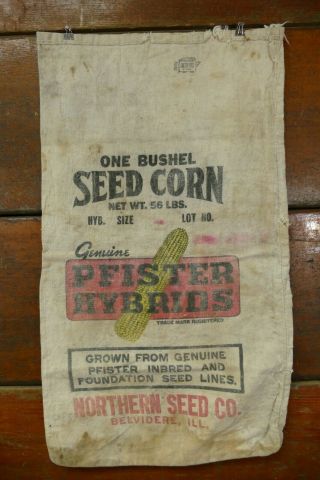 Vintage Pfister Hybrids Seed Corn Cloth One Bushel Seed Sack Northern Seed Co Il