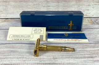 1958 D - 1 Gillette Gold Plated Adjustable Safety Razor W/ Box