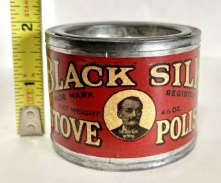 Antique Vintage Black Silk Stove Polish Tin Can Nos