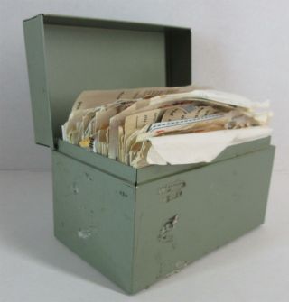 Vintage Metal File Box Full Of Clipped,  Typed And Handwritten Recipes H160