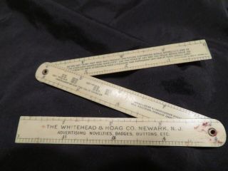 Vintage Celluloid 12 " Tri - Fold Advertising Ruler Whitehead & Hoag Newark,  Nj
