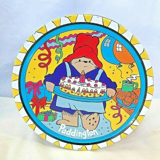 Fun 1992 Paddington Bear Cookie Tin.  Baker Large Colorful,  Birthday Collectible