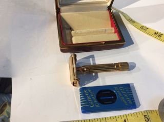 Vintage Gillette Diplomat Gold Plated Safety Razor With Case And Blue Blades.