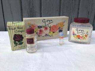 Vintage 1950s 1960s Goya Black Rose Empty Perfume Packing Bottles Boxes Jars