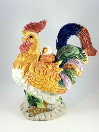 Rooster Teapot 10 " Tall Vibrant Color