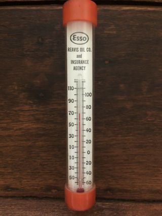Vintage Esso Thermometer W/mounting Brackets.  Glass Tube.  Reavis Oil Co.  & Ins