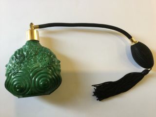 Vintage Czech Art Deco Malachite Glass Style Perfume Atomiser With Two Faces D