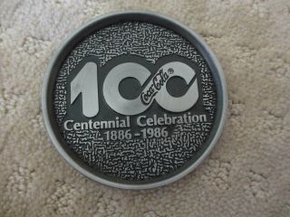 Vintage 1986 Coca Cola Centennial 100 Years Metal Coaster Set of Four 2