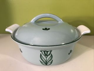 Vintage Dru Holland Green Tulip Cast Iron Enamel Pot With Lid 4120 - 20