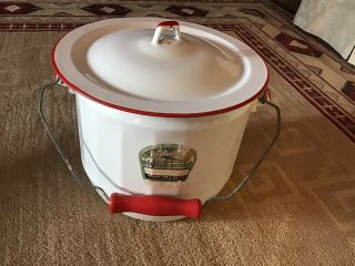 Vintage Enamelware Old Kentucky Home Chamber Pot White With Red Trim