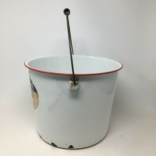 Vintage White Enamel Ware Bucket W/Red Trim Handle Service Pail Farmhouse Decor 2