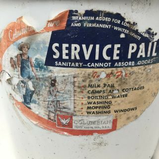 Vintage White Enamel Ware Bucket W/Red Trim Handle Service Pail Farmhouse Decor 3