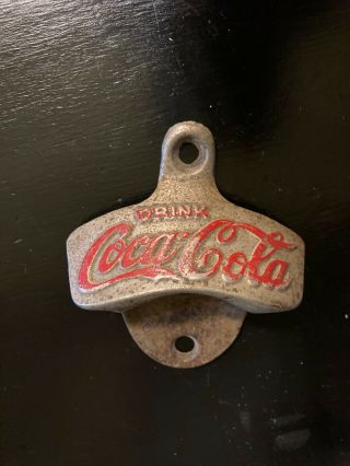 Antique Coca - Cola Bottle Opener 64 Metal Coke Wall Starr Usa Vintage Old