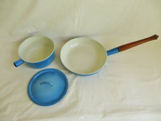 Vintage Cast Iron Enamel Descoware Pan Lidded Pot Set Blue