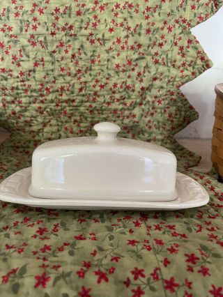 Longaberger Pottery Woven Traditions Ivory Butter Dish