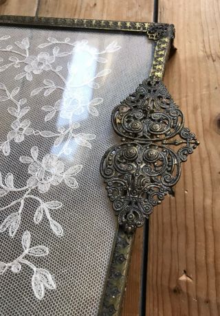 Vintage Petit Point & Gilt Metal Filigree Dressing Table Tray 2