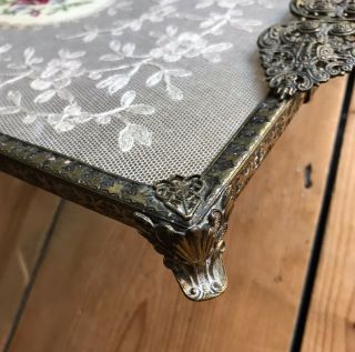 Vintage Petit Point & Gilt Metal Filigree Dressing Table Tray 3
