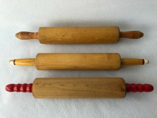 Vintage Wooden Rolling Pins Red Handle Set Of 3