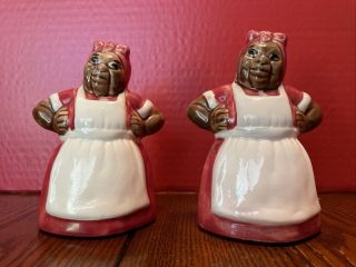 Black Americana Vintage Salt And Pepper Shakers Lady Ceramic
