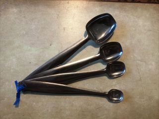 4 Vintage Foley Measuring Spoons Stainless Steel Long Handle With Holder